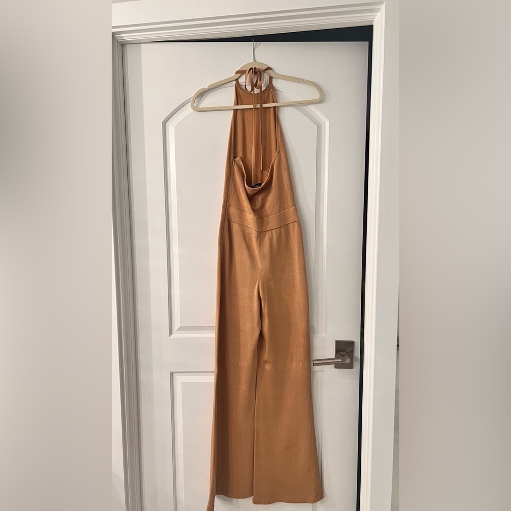 INTERMIX Gold Halter Jumpsuit - Picture 3 of 9
